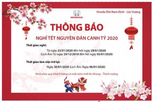 THÔNG BÁO LỊCH NGHỈ TẾT NGUYÊN ĐÁN CANH TÝ 2020