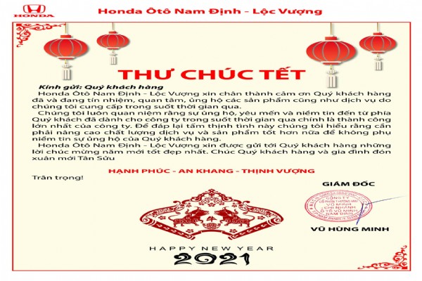 THƯ CHÚC TẾT - TÂN SỬU 2021