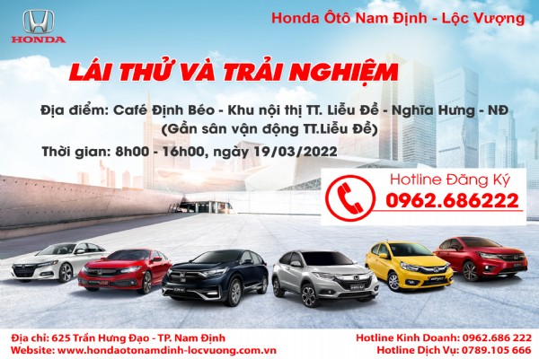 CHƯƠNG TRÌNH LÁI THỬ XE NGÀY 19/03/2022 TẠI NGHĨA HƯNG
