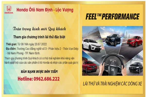 CHƯƠNG TRÌNH LÁI THỬ VÀ TRẢI NGHIỆM CÁC DÒNG XE - “FEEL THE PERFORMANCE” NGÀY 27/8/2022